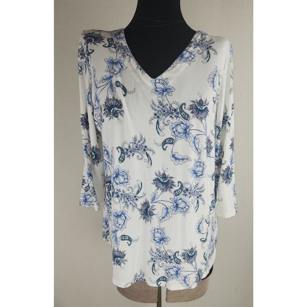 J. Jill Top Women's S White & Blue Floral grandmacore, cottagecore, comfort,